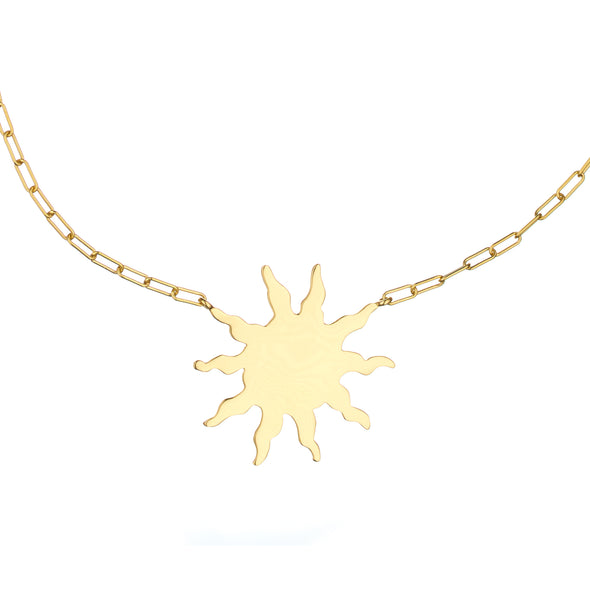 Handmade Gold Sun Necklace with symbolic charm pendant 
