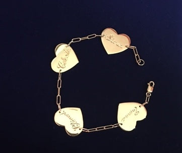 Engraved Gold Heart Charm Bracelet