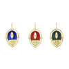 Series of beetle pendants in god with blue, red and green enamel. 