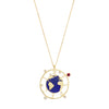 Respect Earth necklace with blue enamel earth, gold chain and set with ruby and diamonds. 
