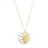 Handmade gold necklace with half sun cutout at pendant