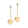 Handmade gold earrings with heart shaped pendant and white diamond stud
