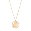 Gold chain necklace with roman sun inspired pendant. 